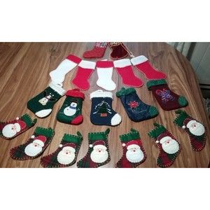 Vintage Christmas Stockings Tree Hanger Ornaments Lot of 19